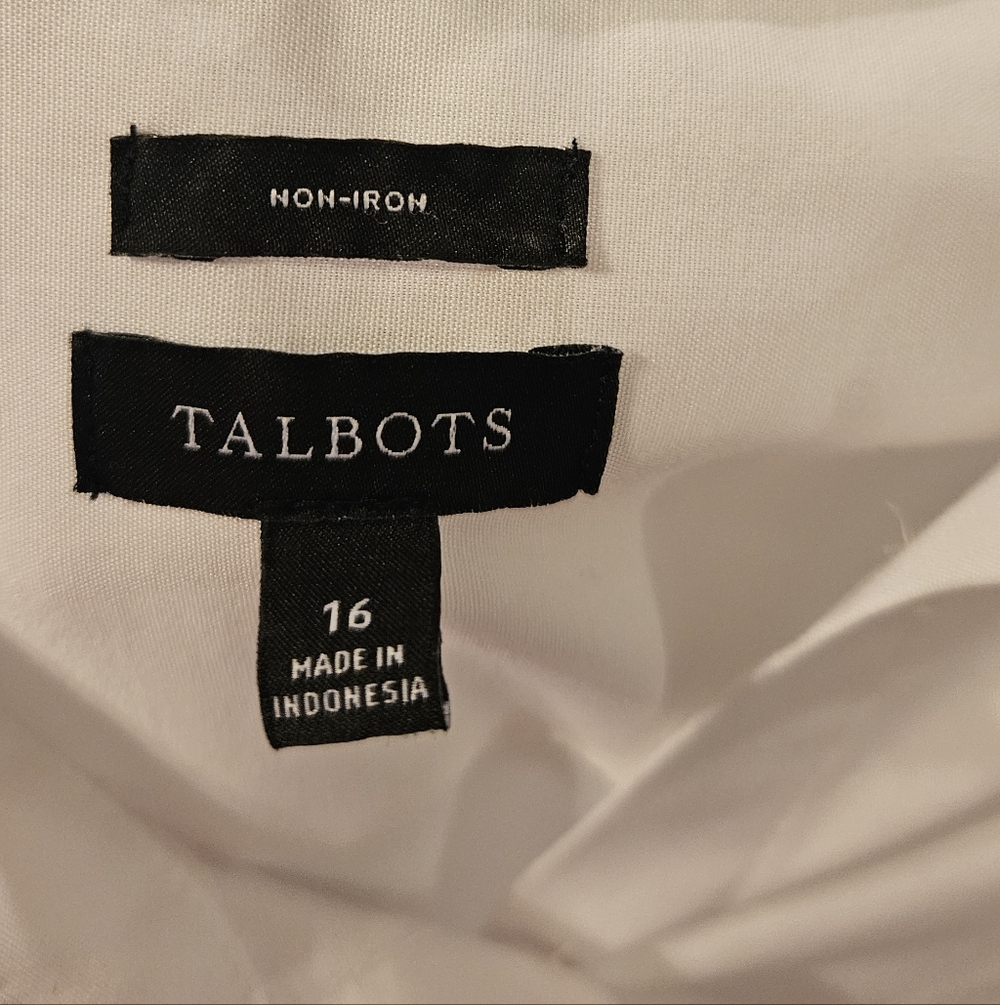 Talbot's Non-Iron White Button-Up Shirt, Size 16 - Picture 2 of 7